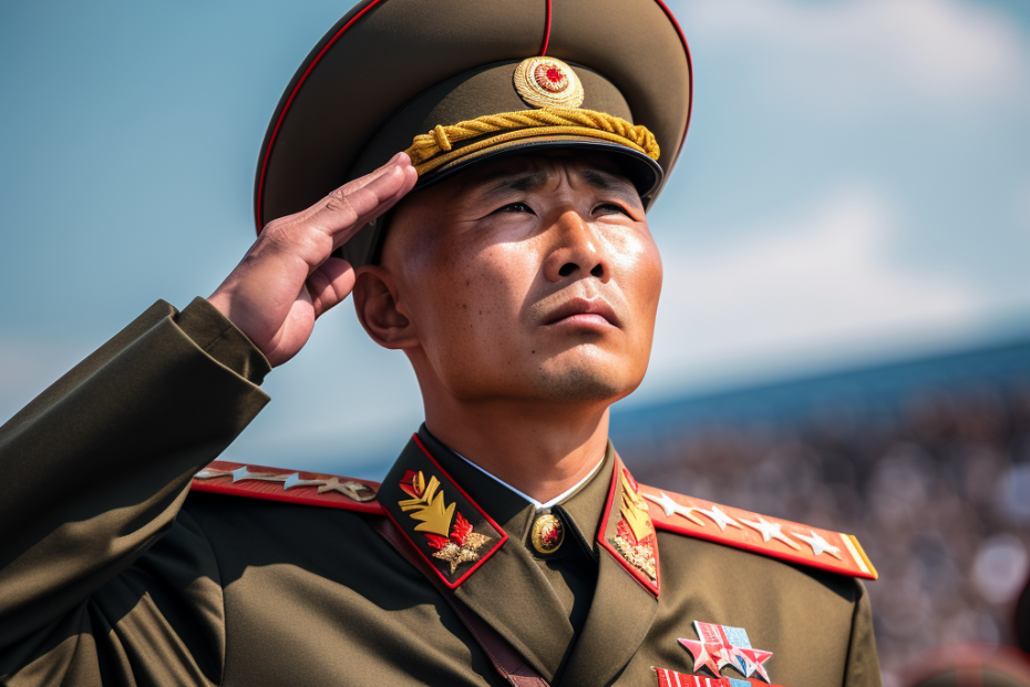 North Korea soldier saluting